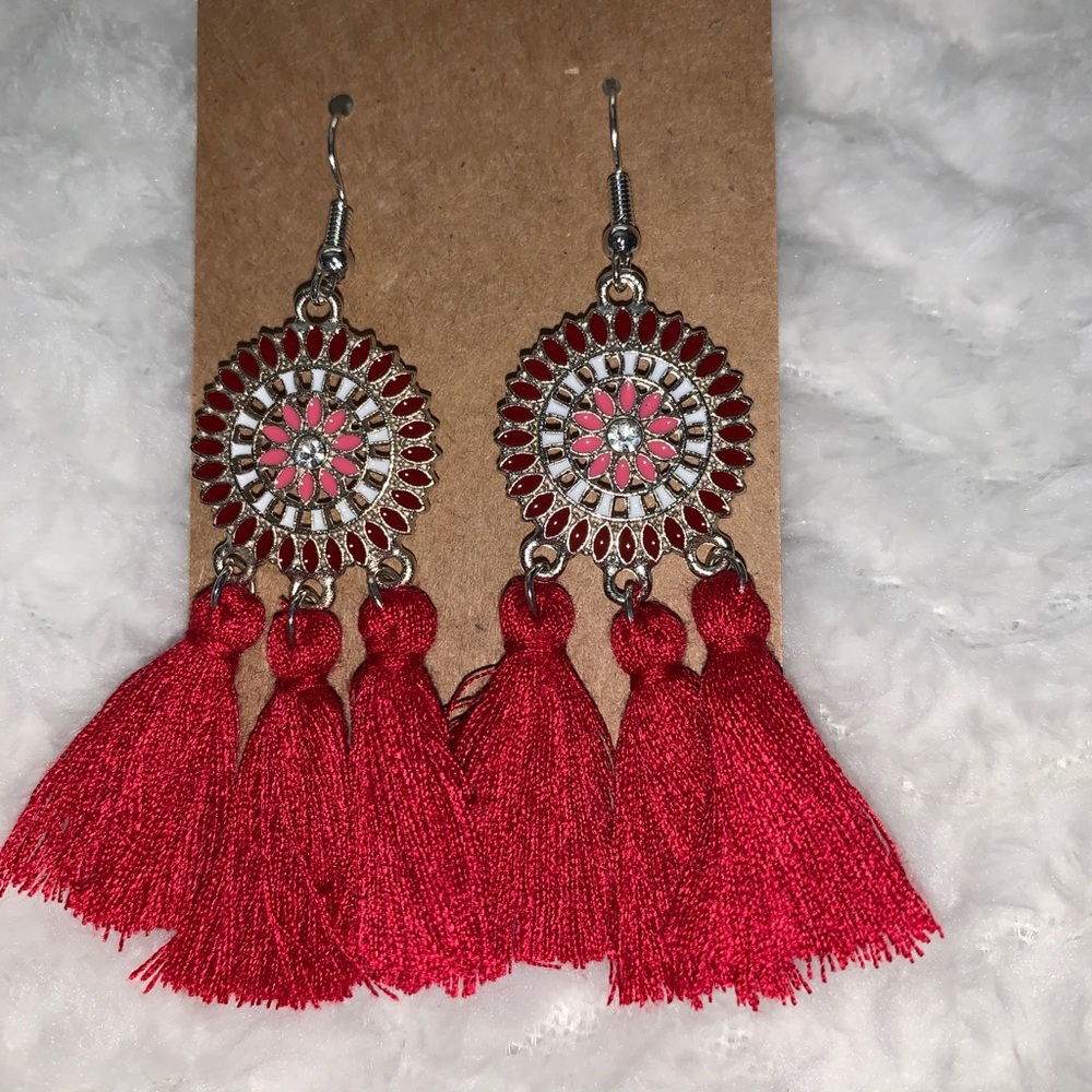 Red Tassel Earrings